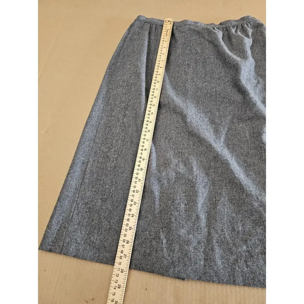 Vintage PENDLETON Size 14 Gray Herringbone Pleated Midi Wool Skirt USA Made
